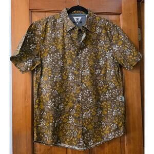 Vissla Brown Floral Button up Men's Shirt Preppy Beach Vacation Lightweight SZ L